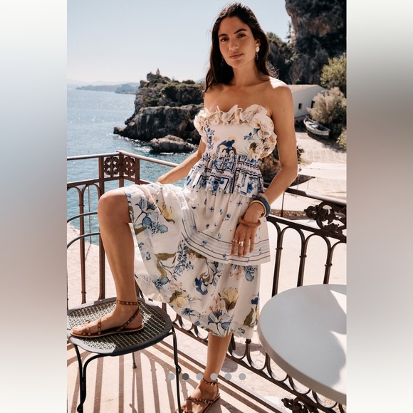 Anthropologie NWT Maeve Linen Blend Strapless Knee-Length Dress size S. - Picture 2 of 16